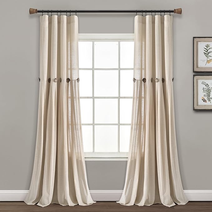 Lush Decor Linen Button Window Curtain Panel, Dark Linen- Country Curtains by LushDecor
