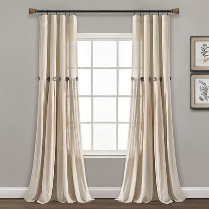 Lush Decor Linen Button Window Curtain Panel, Dark Linen- Country Curtains by LushDecor