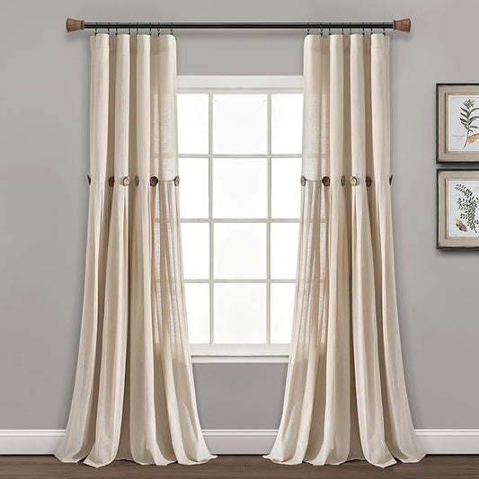 Lush Decor Linen Button Window Curtain Panel, Dark Linen- Country Curtains by LushDecor
