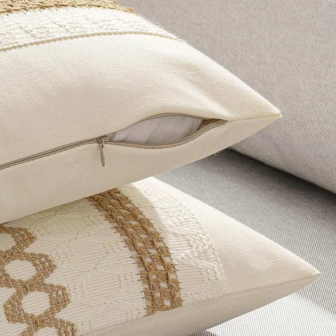 MIULEE Set of 2 Neutral Boho Decorative Pillow Covers 20x20 Inch Farmhouse - Image 5
