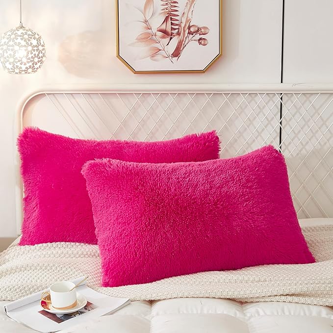 Uhamho Set of 2 Standard Pillowcases Faux Fur Throw Pillow Covers Queen Size - Image 2