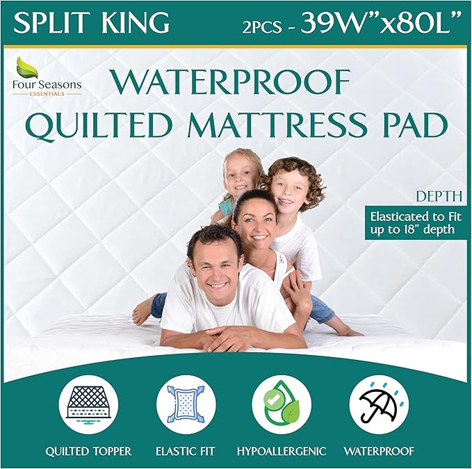 Split King Size Waterproof Mattress Pad by FourSeasonsEssentials
