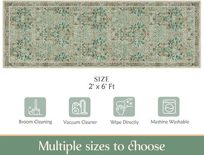 MUJOO Washable Runner Rug Green, Floral 2x6 Runners - Image 7