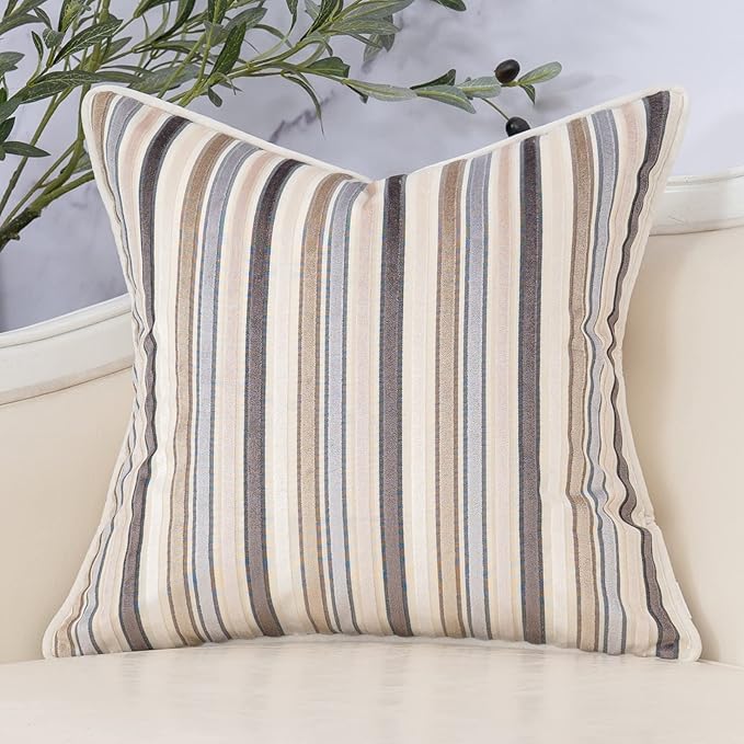 Yangest Beige Striped Throw Pillow Cover Multicolor Velvet Cushion Cover Modern by Yangest
