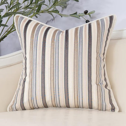 Yangest Beige Striped Throw Pillow Cover Multicolor Velvet Cushion Cover Modern by Yangest