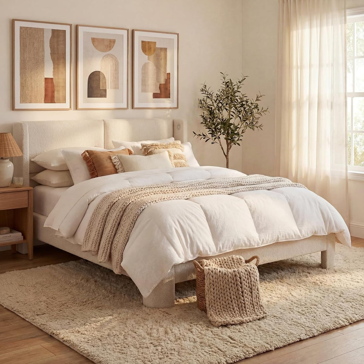 likimio full bed frame with usb ports &, close-up detail