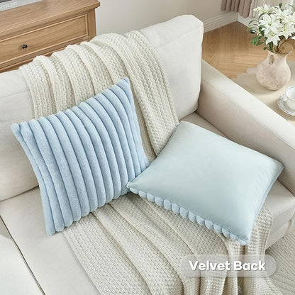 FUTEI Light Blue Throw Pillow Covers Set of 2, 12x20 Inch Striped Texture - Image 4