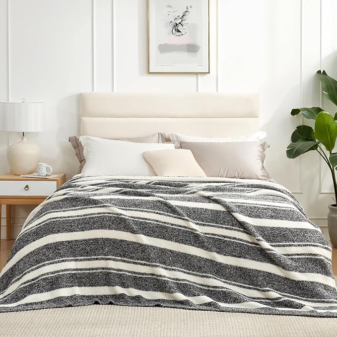 Snuggle Sac Queen Size Bed Blanket Stripe Black, Super Soft Warm Bedding by SnuggleSac
