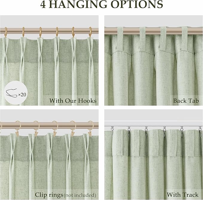 Mist Sage Pinch Pleated Linen Curtains 84 Inch Length 2 Panels - Image 5