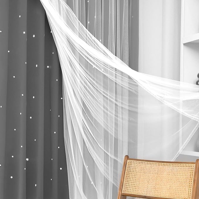 Kinryb Star Cut-Out Grey Blackout Curtains Heavy Duty Double Layer Blackout - Image 4