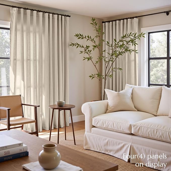 jinchan Linen Blend Curtains 96 inch Length 2 Panels - Image 3
