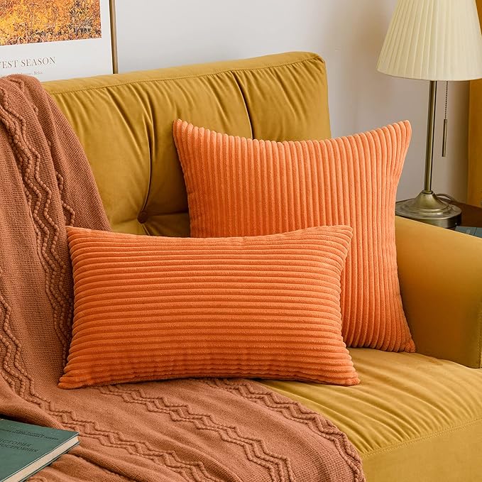 MIULEE Winter Pack of 2 Orange Pillow Covers 12x20 Inch Soft Boho Striped - Image 4