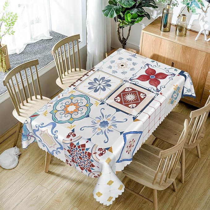 70x140inches Retro Moroccan Tablecloth Oriental Eastern Pattern Ornament Tiles - Image 5