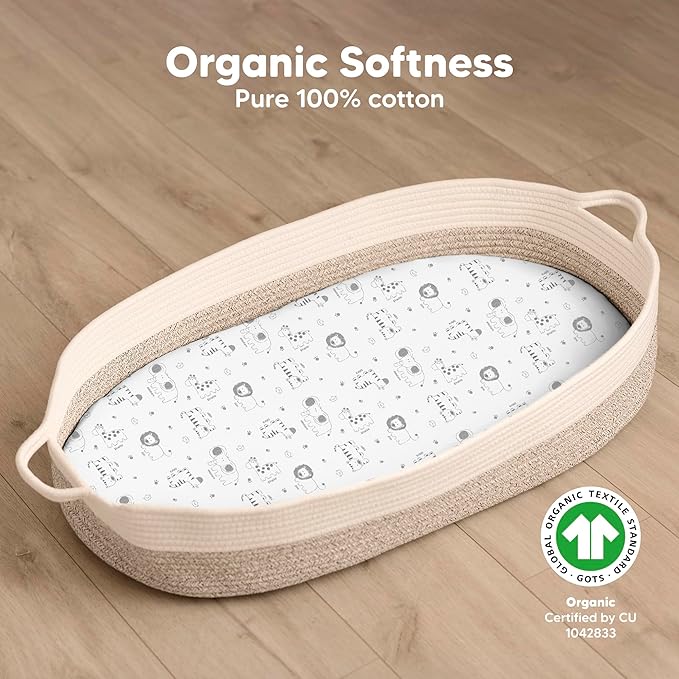 2-Pack Organic Bassinet Sheets for Girls, Boys - Image 2