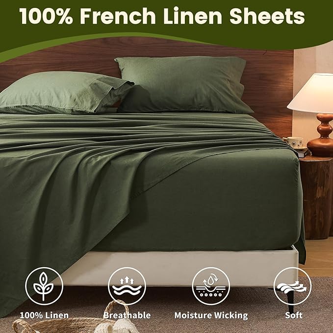 100% Linen Sheet Set Queen Size Extra Deep Pocket Fits 18-24 Inch Mattress - Image 4