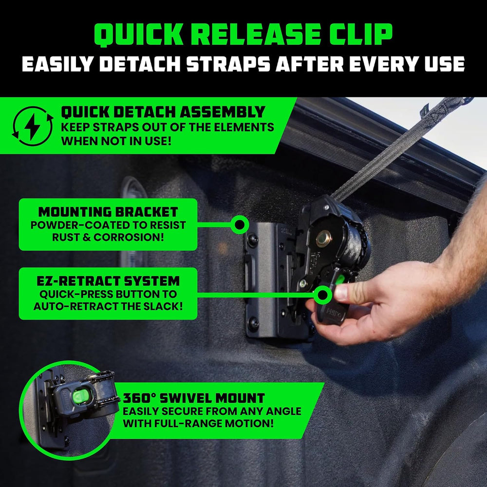 Rhino USA Bed-Mounted Retractable Ratchet Straps - for Ford F-150/F-250