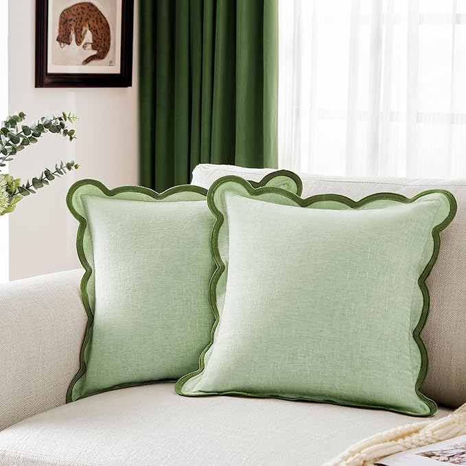 Light Green Scalloped Pillow Cover Pack of 2 Spring Chenille Decorative Cute by Ohocut
