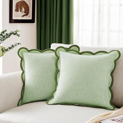 Light Green Scalloped Pillow Cover Pack of 2 Spring Chenille Decorative Cute by Ohocut