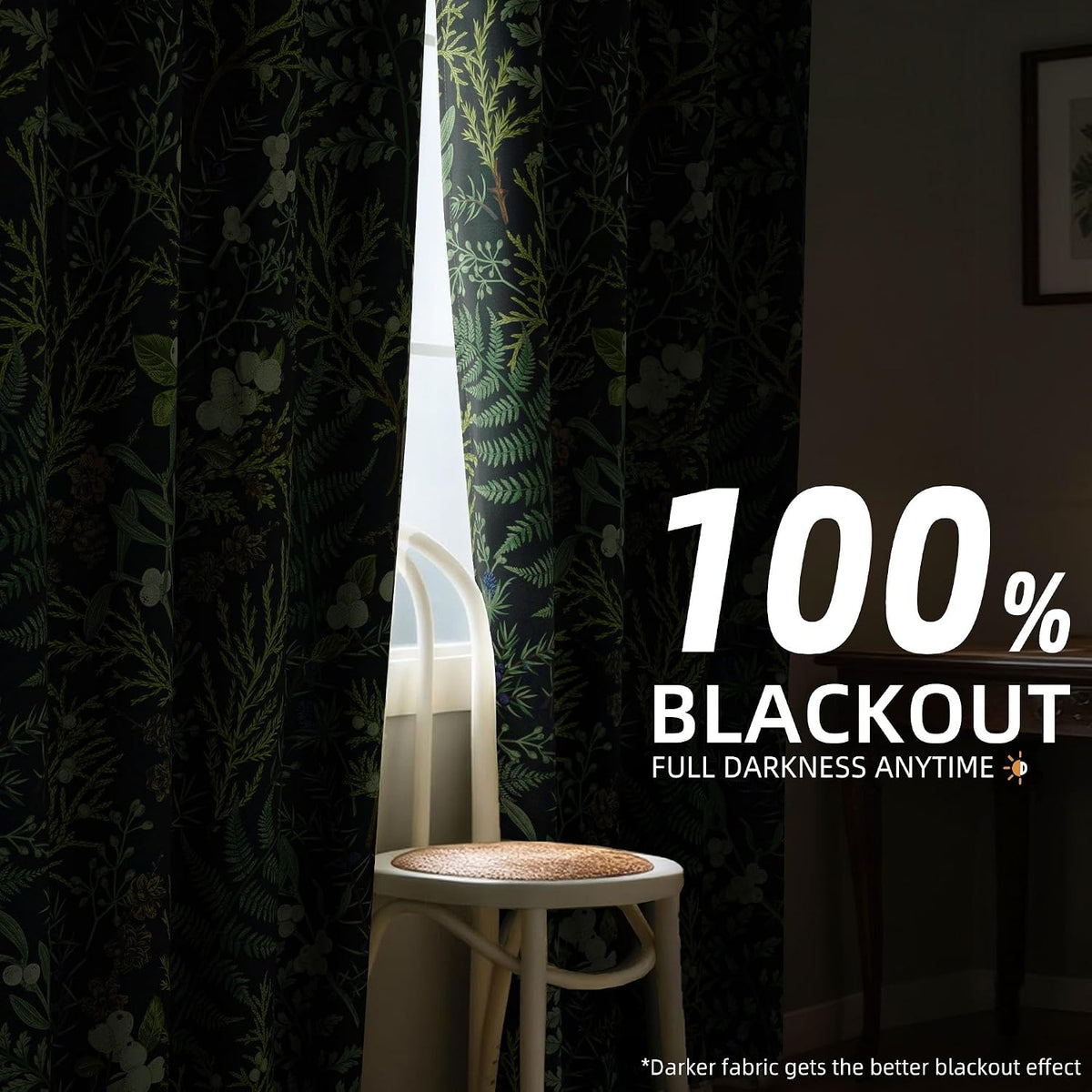 botanical 100% blackout curtains for bedroom 63 inch, close-up detail