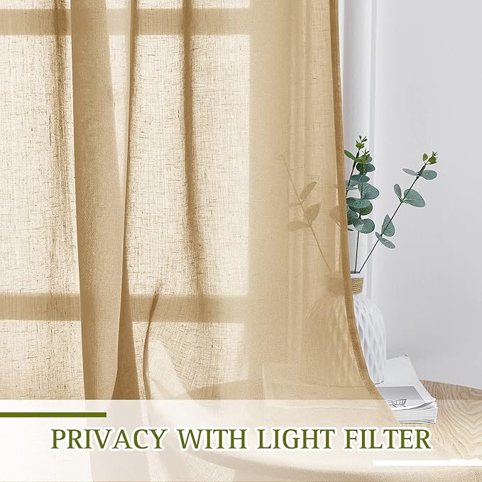 NICETOWN Linen Textured Semi Sheer Bedroom Curtains, Grommet Top Casual Thick - Image 5