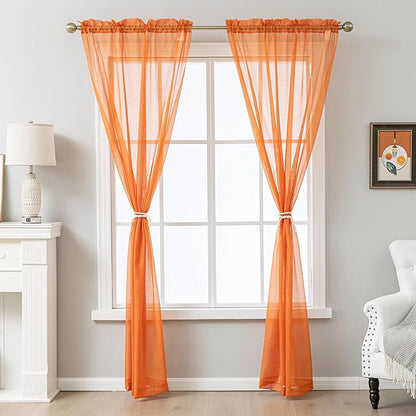 Orange Sheer Curtains 63 Inch Length, Privacy Semi Sheer Curtains - Image 7