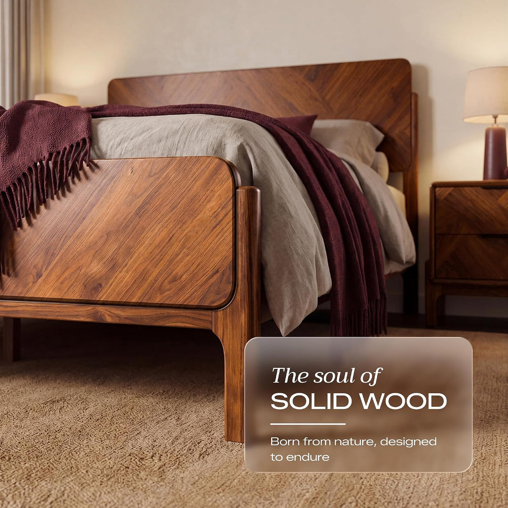 Bifrost Wood Queen Bed Frame with Headboard & Footboard, Caramel