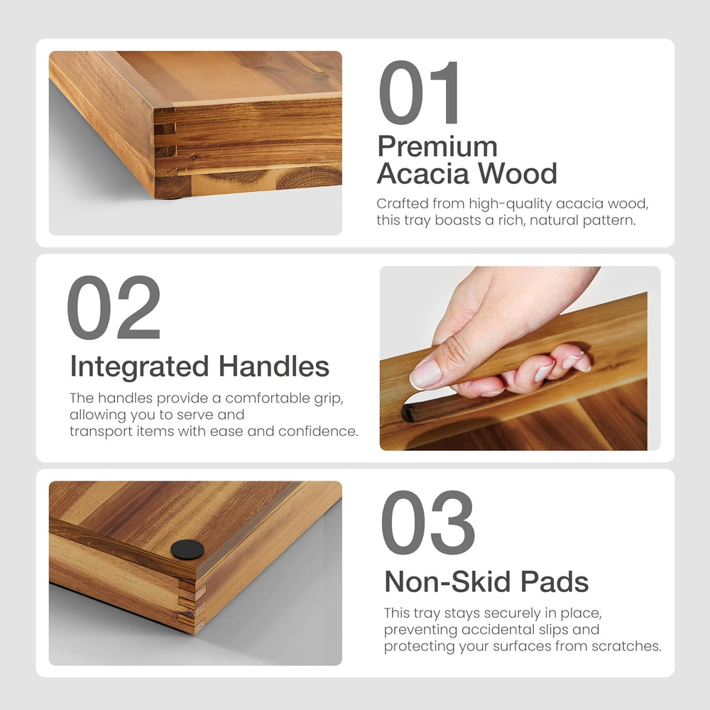 TIDITA 24" x 24" Square Wooden Ottoman Tray, Built-in Handles, Serv...
