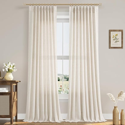 Natural Pinch Pleat Linen Curtains 102 Inch Length 2 Panels Set by Aersas