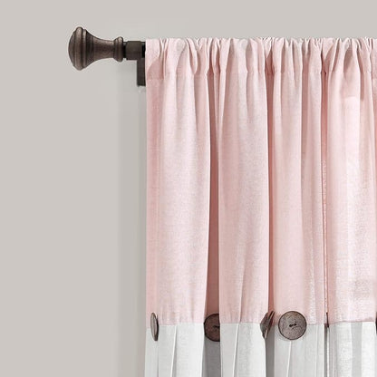 Lush Decor Linen Button Window Curtain Panel, Blush & Off White - Image 2