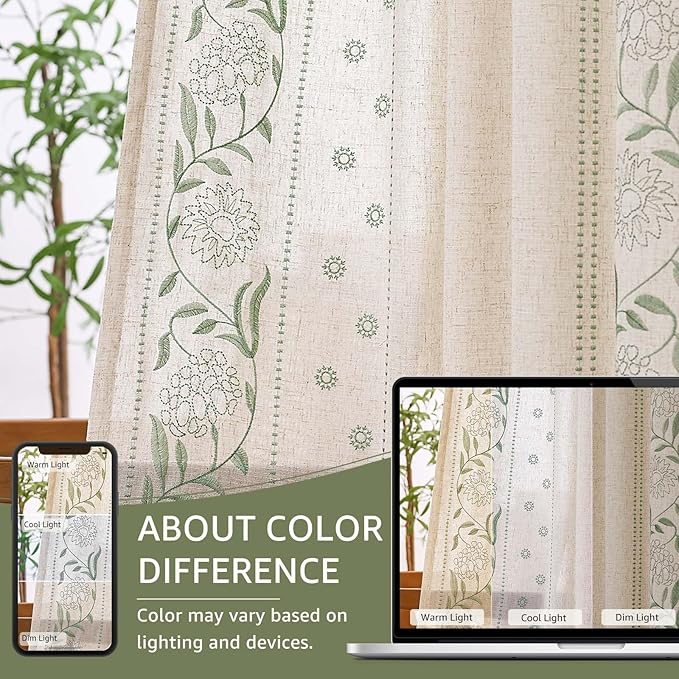 jinchan Winslow Linen Curtains for Bedroom 63 Inches Length Embroidered - Image 7