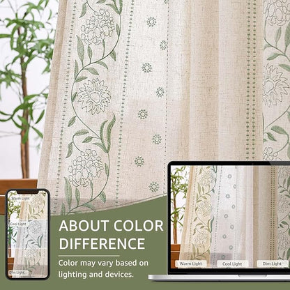 jinchan Winslow Linen Curtains for Bedroom 63 Inches Length Embroidered - Image 7
