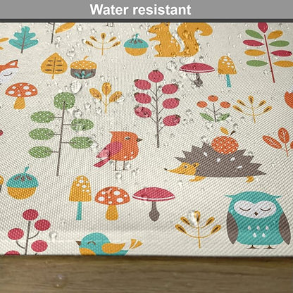 Ambesonne Cartoon Place Mats Set of 4, Autumn Pattern Owl Fox Squirrel Birds - Image 6