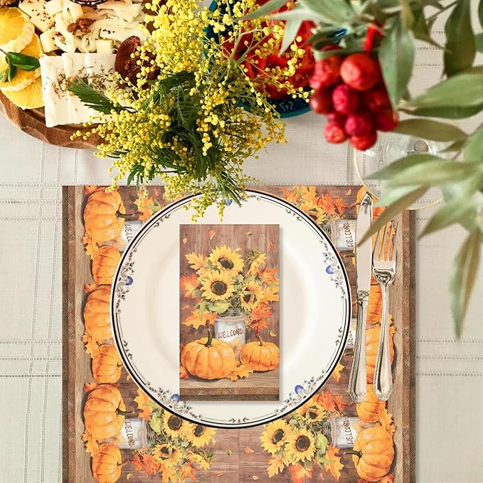 100 Pack Thanksgiving Pumpkin Paper Napkins – 13 x 16 Inches Unfolded, - Image 5