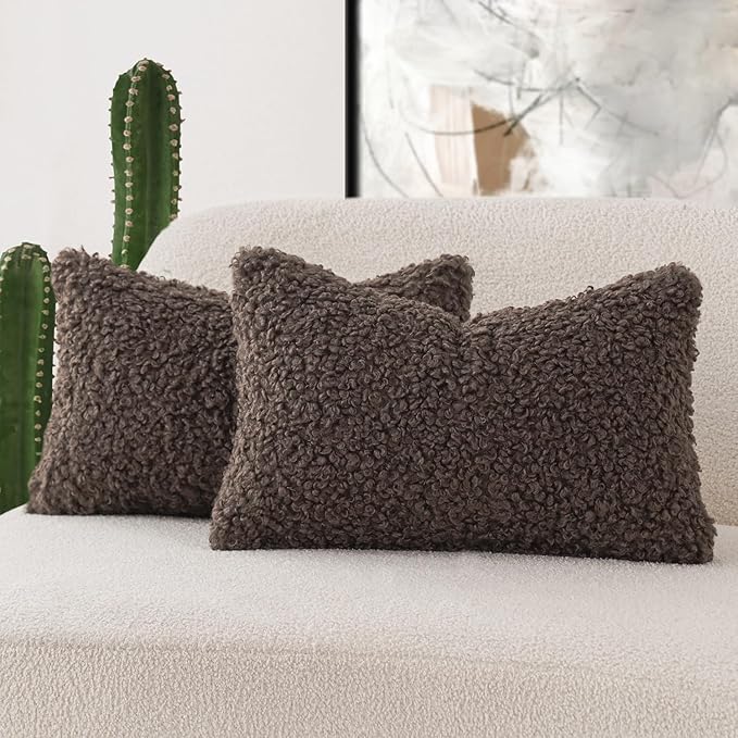 Foindtower Set of 2 Curly Teddy Wool Pillow Covers Decorative Boucle Textured by Foindtower