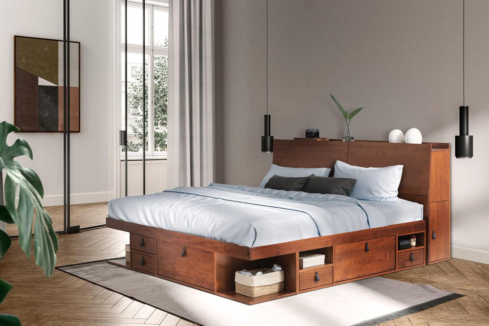 memomad Bali Storage Headboard Freestanding, King Size, Caramel Brown