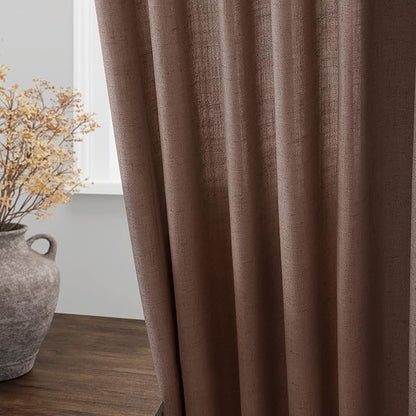 Mocha Mousse Linen Textured Semi Sheer Curtains 96 Inch Long 2 Panel Set Back - Image 4