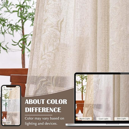 jinchan Winslow Linen Curtains for Bedroom 90 Inches Length Embroidered - Image 7