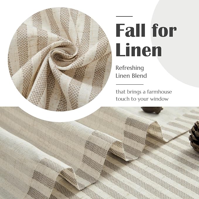 jinchan Striped Linen Kitchen Curtains 54 Inches Short Curtains Farmhouse - Image 6