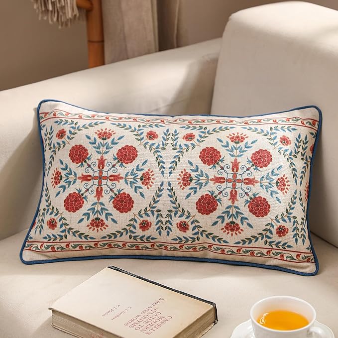 patdrea Designer Throw Pillow Covers, Lumbar Brilliant Vintage Red Tropical - Image 2