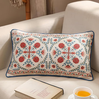 patdrea Designer Throw Pillow Covers, Lumbar Brilliant Vintage Red Tropical - Image 2