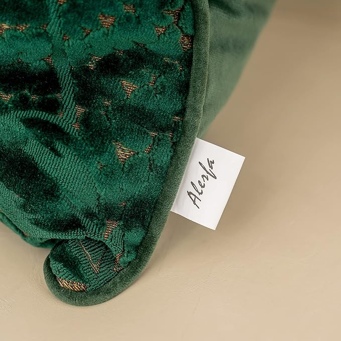 Alerfa 20 x 20 Inch Green Teal Square Maple Leaf Pillow Embroidery Cut Velvet - Image 5