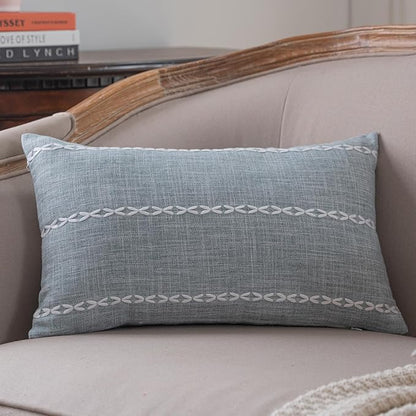 vctops Rustic Striped Cotton Linen Decorative Throw Pillow Cover Embroidery by vctops