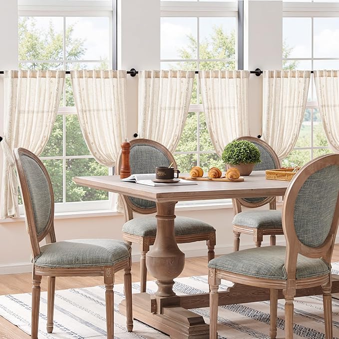 jinchan Winslow Linen Curtains 45 Inch Length Small Window Curtains Embroidered - Image 9