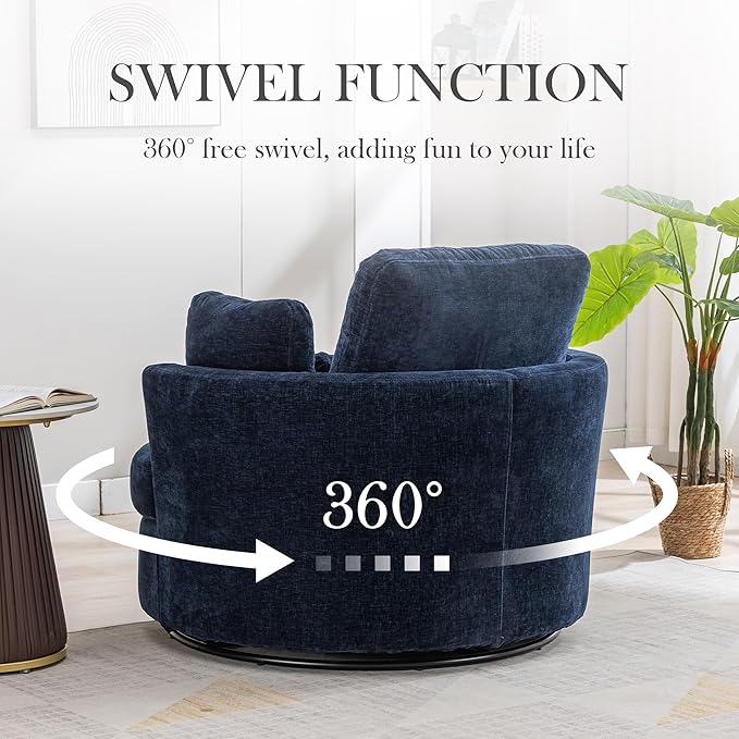 Aoiy & Wifon 42" W Oversized Swivel Accent Chair, Upholstered Round Barrel Chair - Image 3