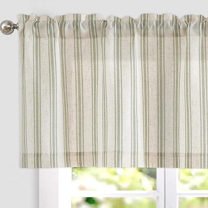 jinchan Striped Valance Farmhouse Window Treatment Linen- Polyester Textured by JINCHAN
