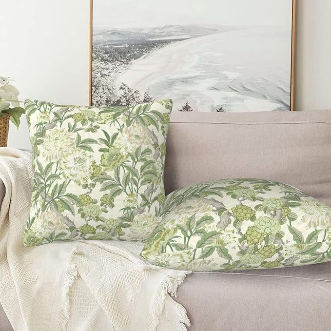 French Country Green Floral Throw Pillow Covers 18x18 Inch Set of 2 Spring - Image 4