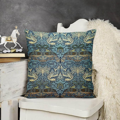 William Morris Floral Original Throw Pillow Covers Boho Chic Retro Floral Blue - Image 3