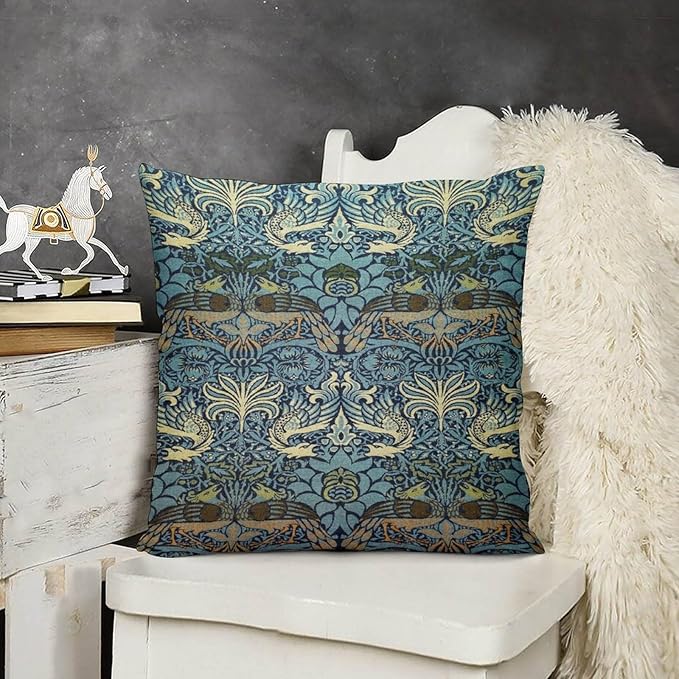 William Morris Floral Original Throw Pillow Covers Boho Chic Retro Floral Blue - Image 3