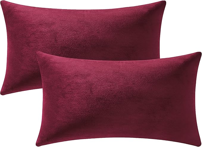 Throw Pillow Covers 12x20 Christmas Burgundy: 2 Pack Cozy Soft Velvet by DEZENE