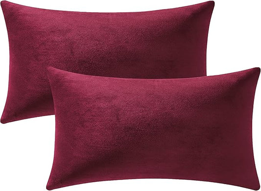 Throw Pillow Covers 12x20 Christmas Burgundy: 2 Pack Cozy Soft Velvet by DEZENE